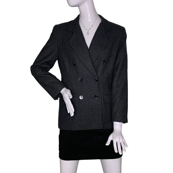 Amanda Smith Petites Blazer/Coat Pure Wool Size 6P Charcoal Two Front Po… - Picture 1 of 10